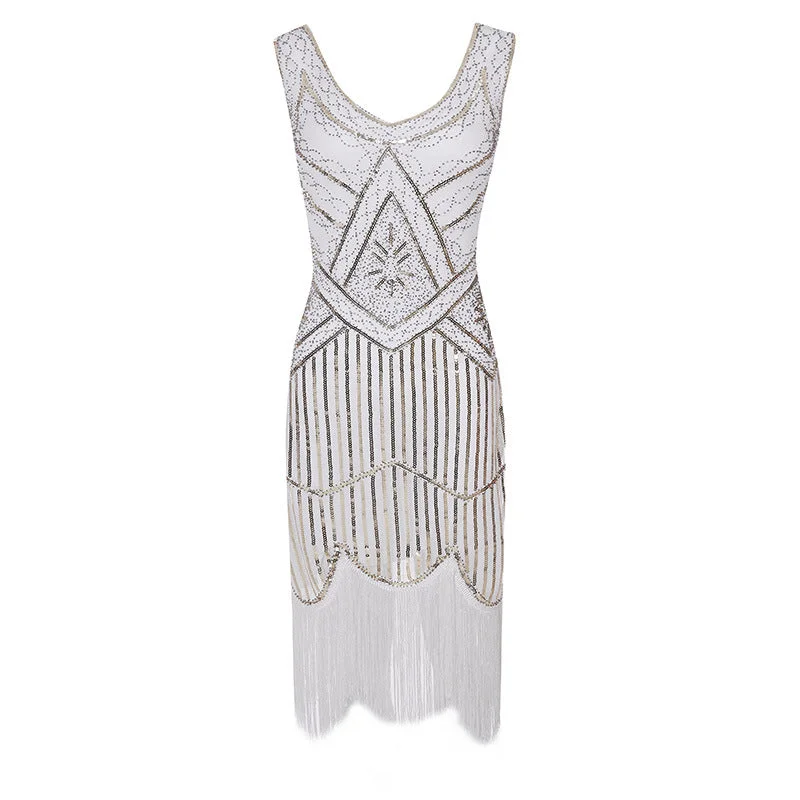 1920s Sheath/Column V-Neck Sequins Vintage Costume Party Dresses Tunics Handmade artisanal