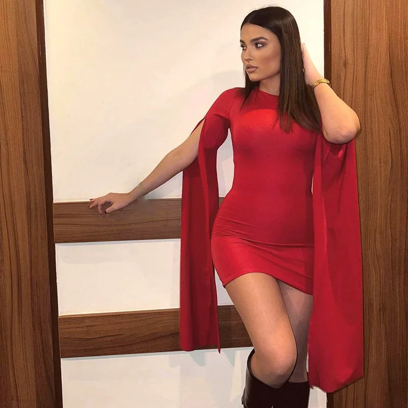 Bonnyshow Red Mini Christmas Dress Women Sexy Bodycon Short Dresses Autumn Winter Long Sleeve Evening Party Dress Tunics Cozy comfortable