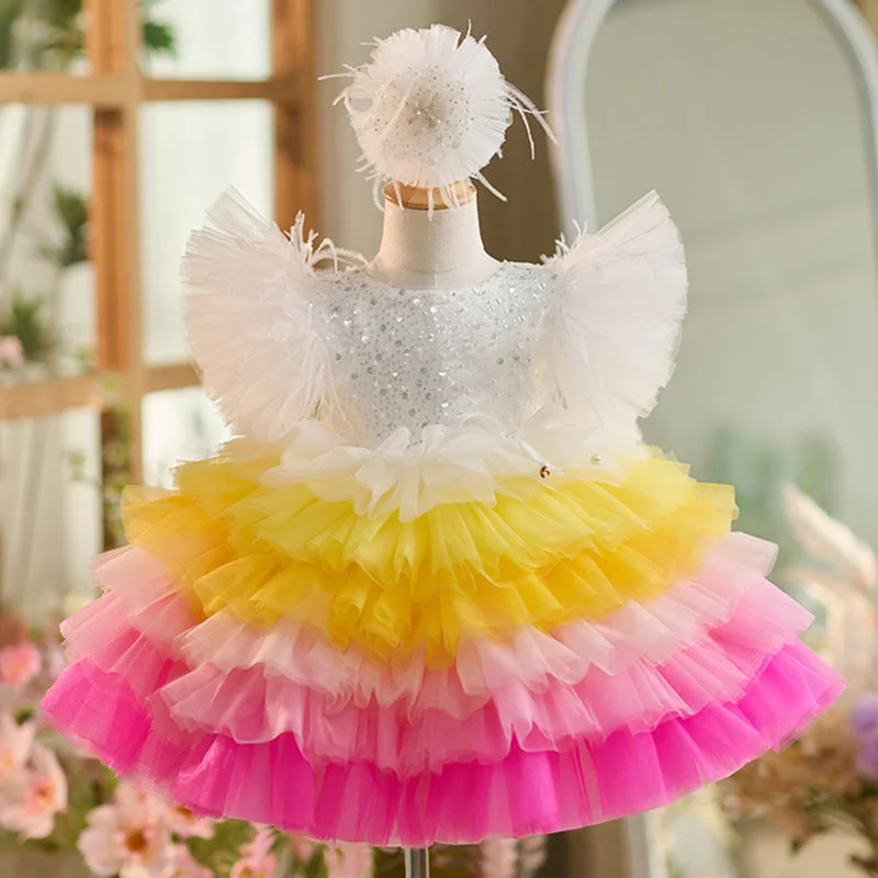 Sequins Tulle Knee-length 1st Birthday Party Dress Tunics Cozy soft