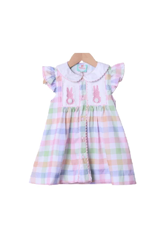 Smocked Pastel Plaid Bunny Dress Pencil Office Professional