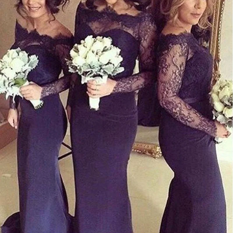 Sexy Long Sleeves Mermaid Lace Wedding Party Dress for Bridesmaids Wedding Guest Dresses, WG22 Tunics Winter warm