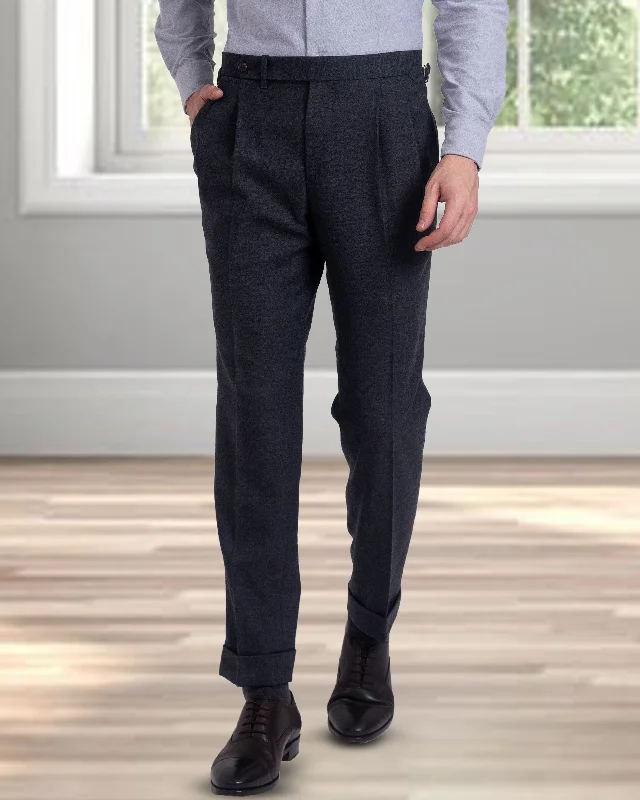 Pleated Dugdale Dark Grey Wool Flannel Dress Pant Soft Stretch Trousers