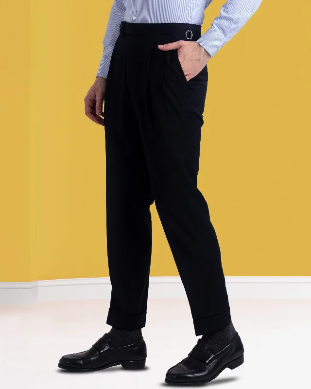 Pleated Black Washable Wool Pant Comfortable Denim Trousers