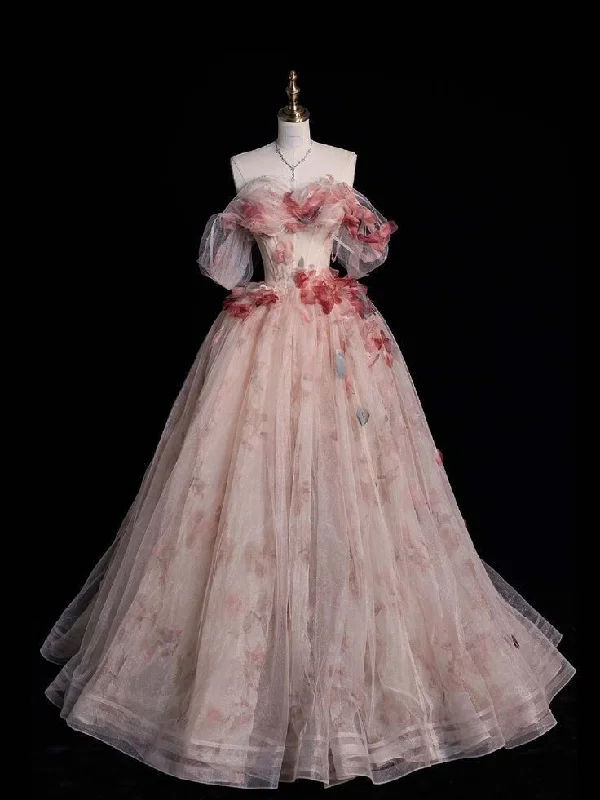 Bonnyshow Aesthetic Ball Gown Off The Shoulder Pink Lace Party Dress Long Prom Dress Evening Dresses SD1772 Tunics Top Casual
