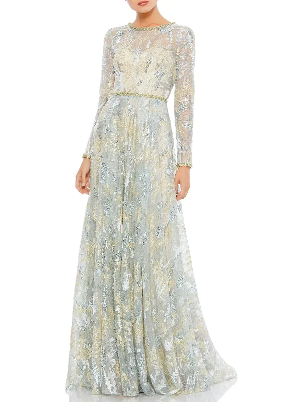 Womens Sequined Maxi Evening Dress Tunics Silk luxurious