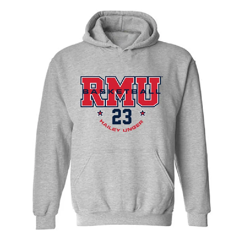 Robert Morris - NCAA Women's Basketball : Hailey Unger - Classic Fashion Shersey Hooded Sweatshirt Hoodie with Hem Contrast Bold Stylish Robert Morris - NCAA Women's Basketball : Hailey Unger - Classic Fashion Shersey Hooded Sweatshirt Hoodie with Hem Contrast Bold Stylish