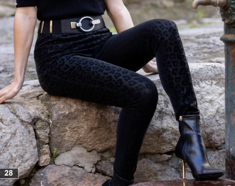 233811U - Leopard Pants In Black Relaxed Casual Leggings