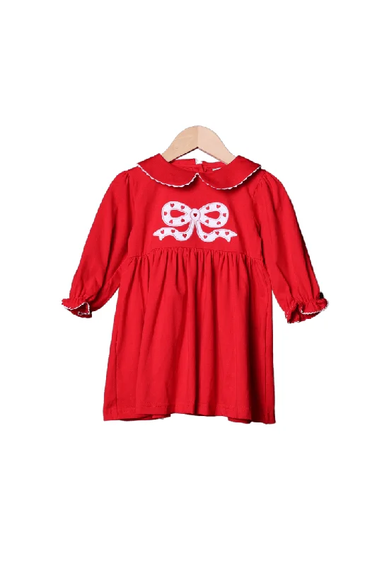 Red Knit Bitty Dot Applique Bow Dress Tunics Business professional