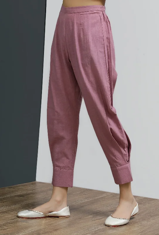 Solid Onion Pink Side Pleated Pants Comfortable Jogger Trousers
