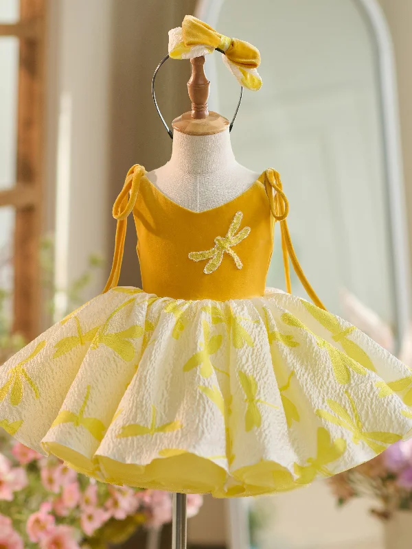 Velvet Tulle Knee-length Gold Toddler Birthday Party Dress Tunics Chic elegant