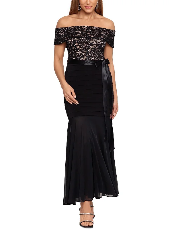 Petites Womens Lace Off-The-Shoulder Evening Dress Tunics Chic elegant