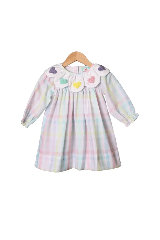 French Knot Heart Pastel Plaid Dress Off-the-shoulder Chic Trendy