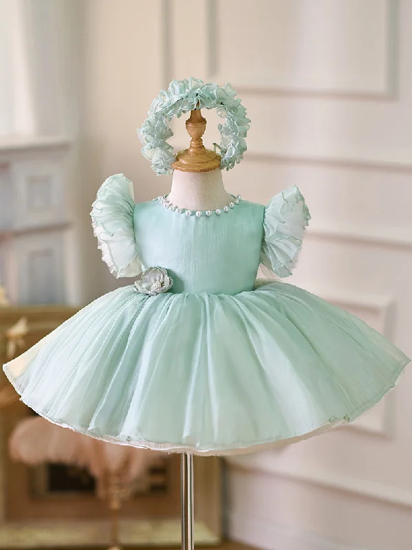 Organza Knee-length 1st Birthday Toddler Party Dress Glittery Long Formal