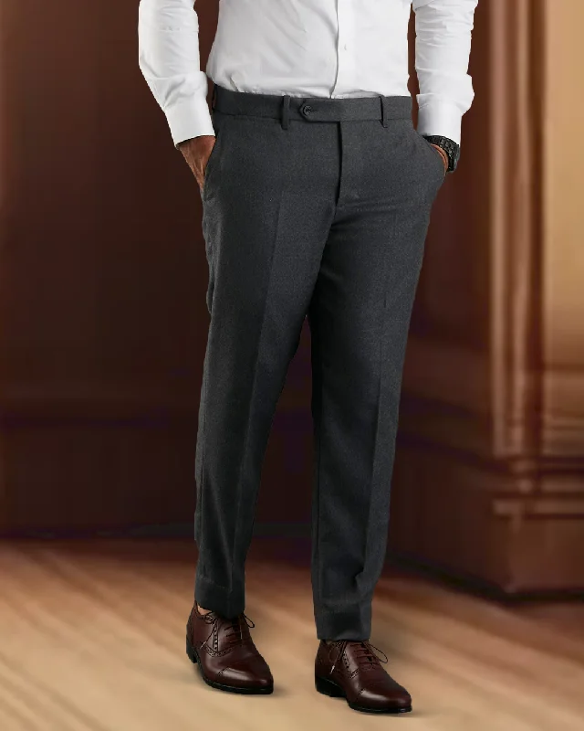 Dugdale Dark Grey Wool Flannel Dress Pant Cozy Full-Length Pants