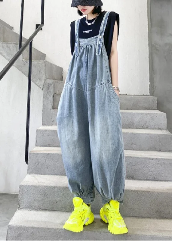 Denim blue overalls new summer thin casual one-piece pants Classic Bootcut Trousers