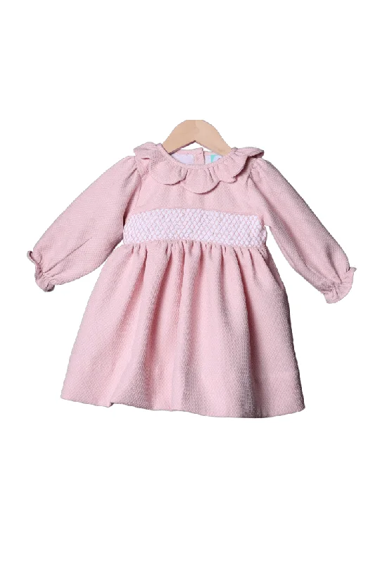Smocked Pink Honeycomb Pearl Dress Boatneck Modish Everyday