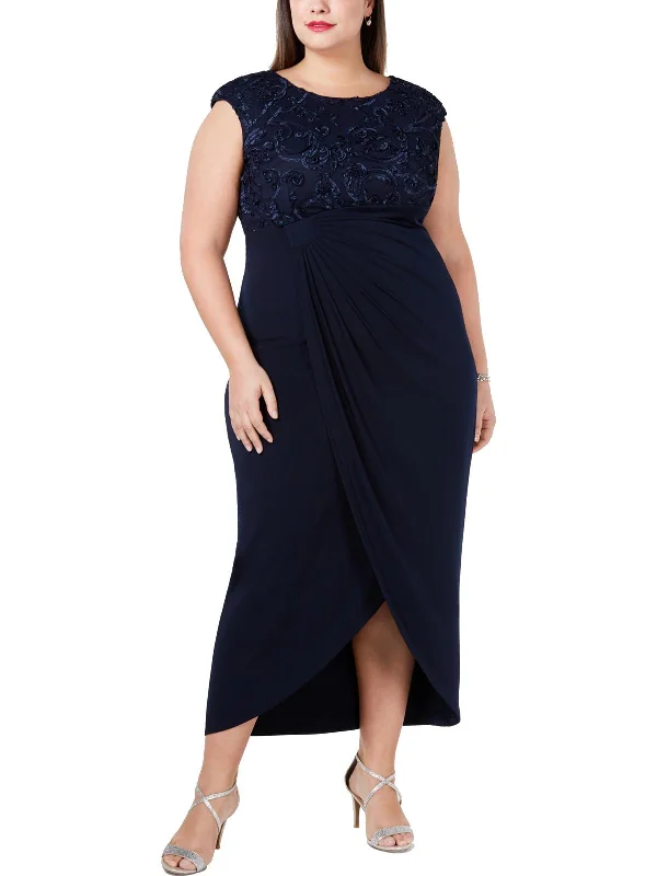 Plus Womens Faux Wrap Soutache Evening Dress Tunics Travel practical