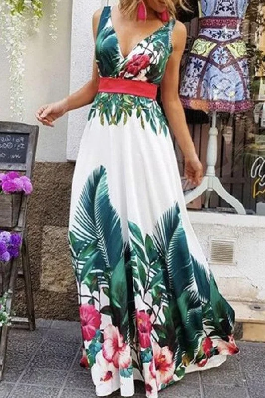 Sleeveless Printed Long Dress in European and American Style Tunics Canvas sturdy