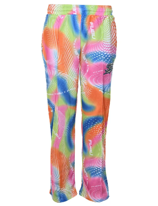 Psychedelic Print Multi-Colour Track Pants - W30 L30 Comfortable Wide-Leg Pants