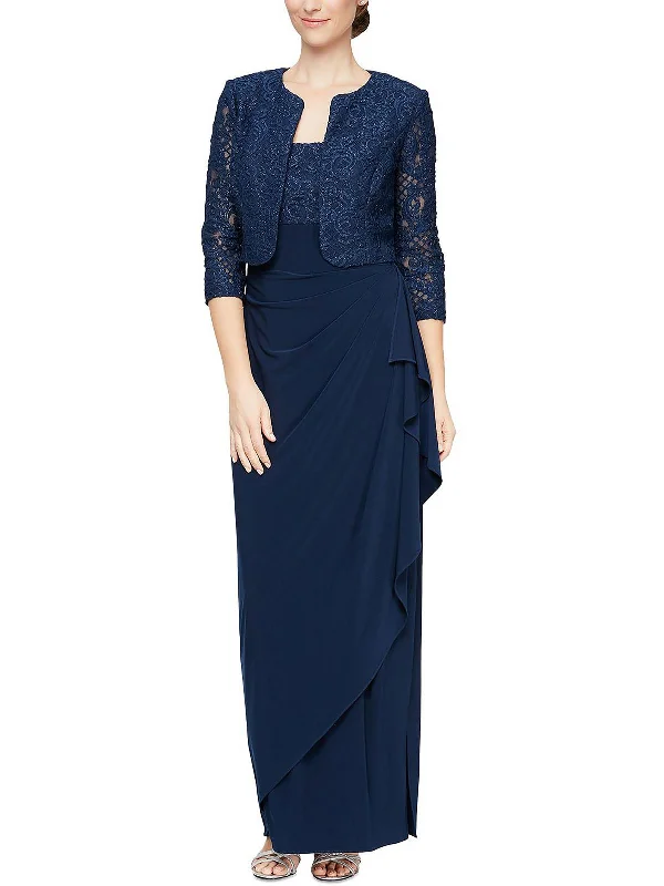 Womens Lace 2PC Evening Dress Crew Neckline Casual