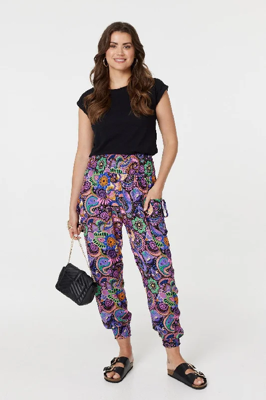 Paisley Tassel Pocket Harem Pants Sleek Black Pants