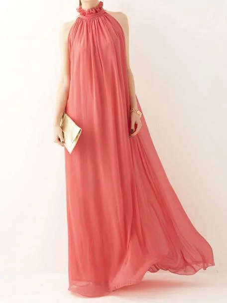 Halter Chiffon Bohemia Maxi Long Party Dress Pleated Skirt Elegant