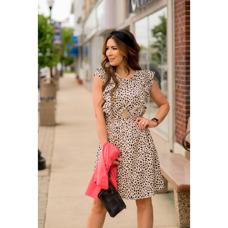Chic & Classy Cheetah Ruffle Sleeve Dress Tunics Floral girly
