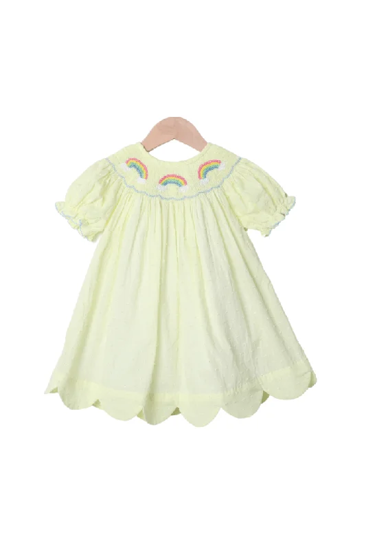 Smocked Yellow Swiss Dot Rainbow Dress Tunics Ceremony elegant