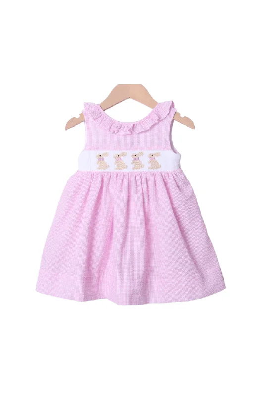 Smocked Pink Seersucker Bunny Dress Tunics Cozy comfortable