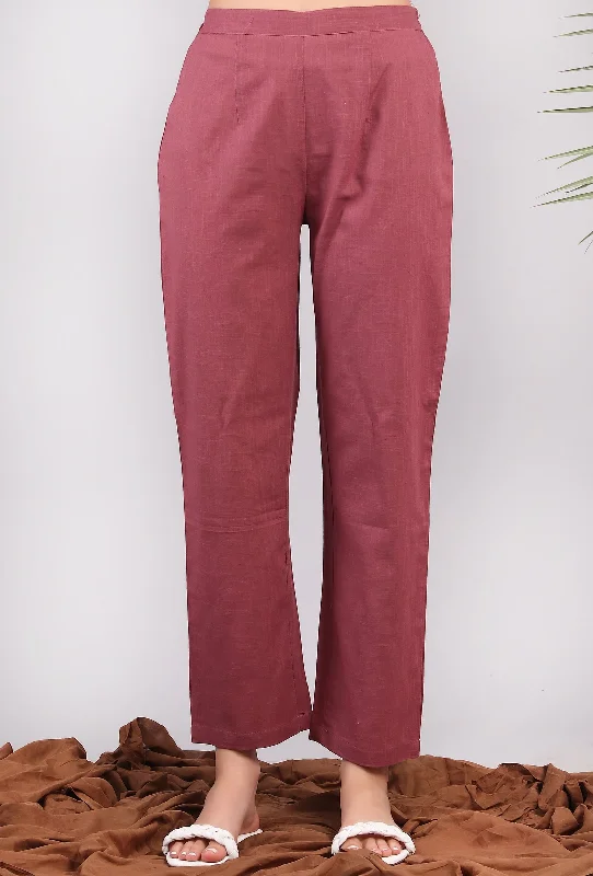 Solid Plum Narrow Cotton Pants Relaxed Casual Leggings