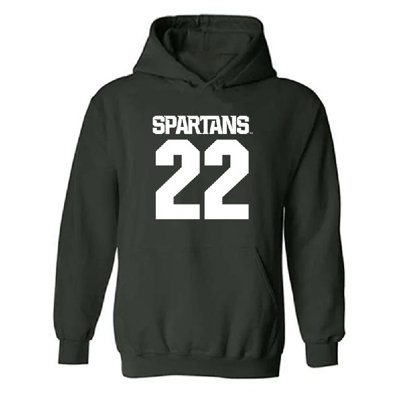 Michigan State - NCAA Women's Basketball : Nyla Hampton - Generic Shersey Hooded Sweatshirt Hoodie with Slit Hem Functional Movement