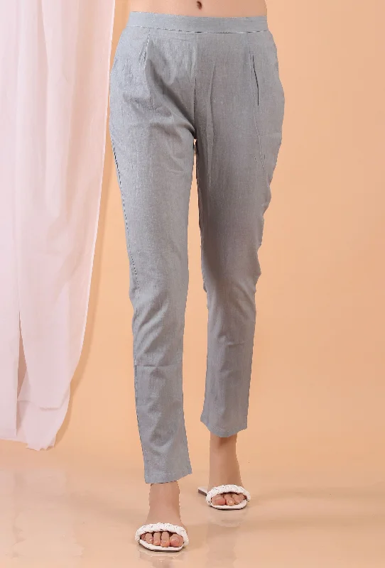 Cadet Blue Grey Cotton Pants Trendy Work Pants
