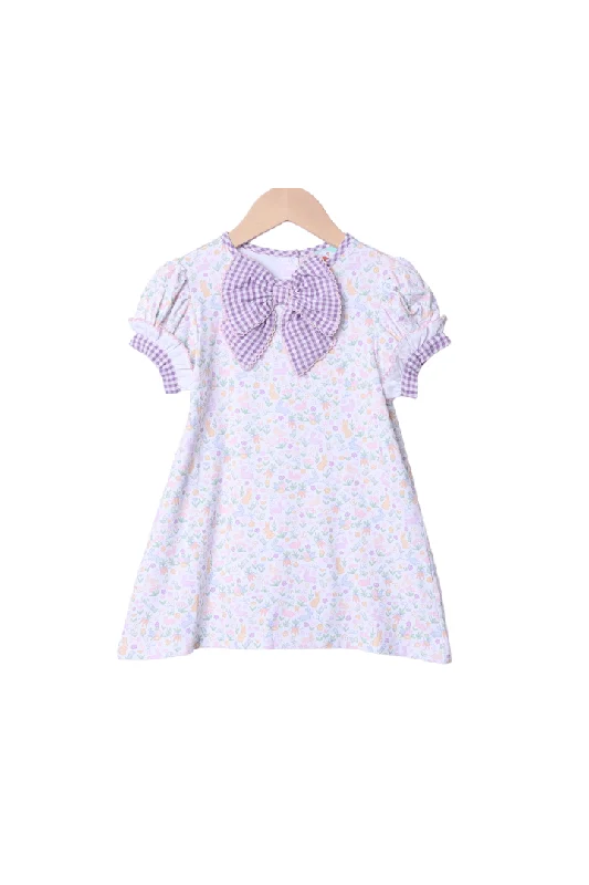 Easter Floral Lavender Bow Dress Tunics Stylish elegant