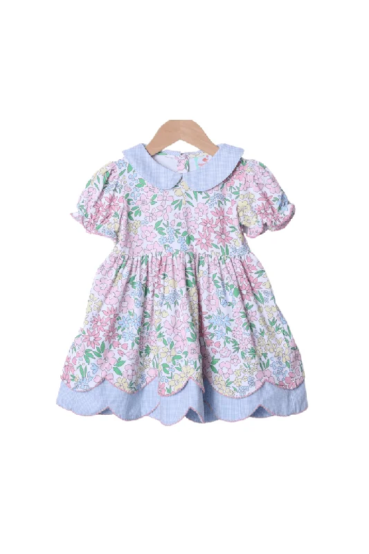 Pretty Blue Floral Scalloped Knit Dress Tunics Exclusive limited