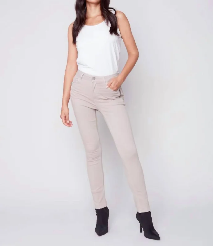 Twill Pants With Zipper Pocket Detail In Almond Comfortable Pleated Pants