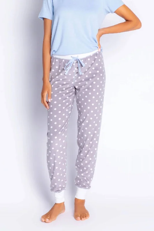 Winter Wood Velour Pajama Pants in Grey Polka Dot Relaxed Lounge Trousers