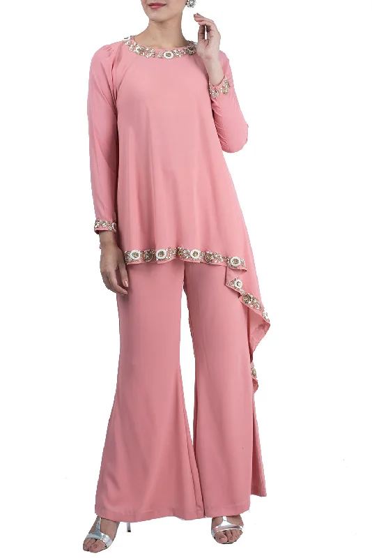 Blush Peach Tunic with Pants Warm Wool Trousers