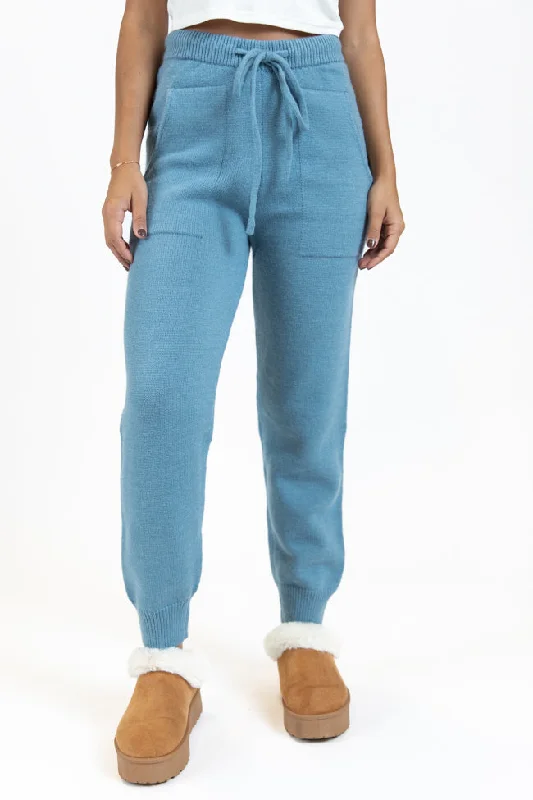 Real Karma Blue Jogger Style Lounge Pants FINAL SALE High-Waist Trousers
