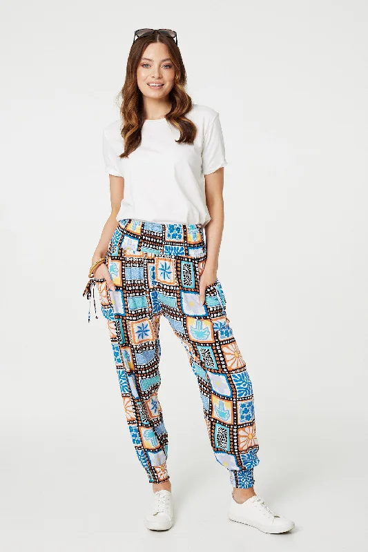 Mosaic Print High Waist Harem Pants Cozy Knit Pants