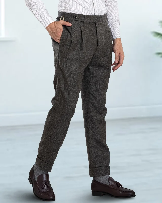 Dugdale Olive Grey Wool Flannel Dress Pant Elegant High-Waist Pants