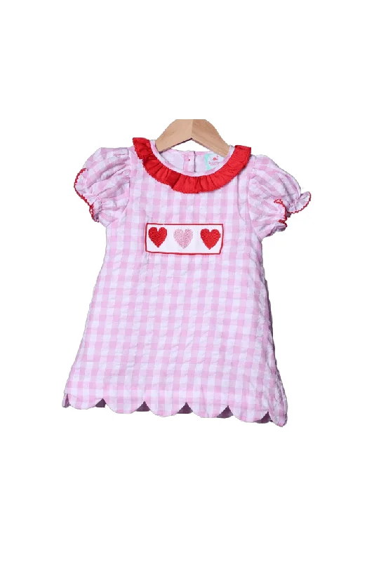 Smocked Heart Pink Seersucker Dress Tunics Solid Classic