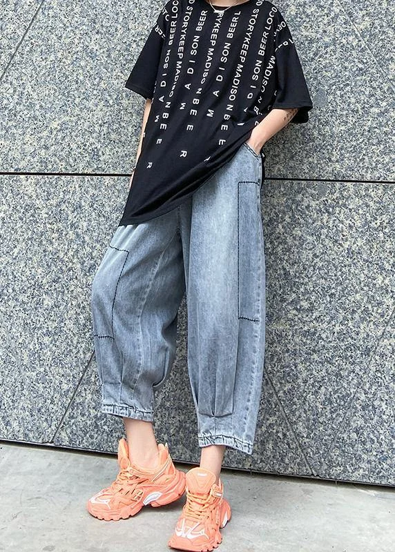 Denim blue pants women thin section high waist nine points lantern harem pants Cozy Lounge Pants