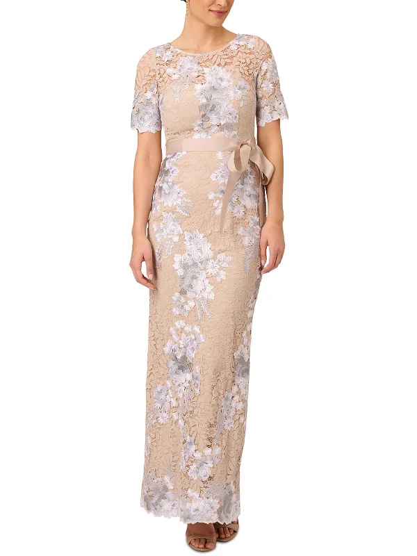 Womens Embroidered Lace Evening Dress Turtleneck Neckline Stylish