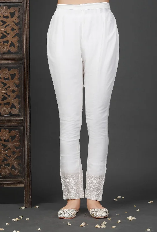 Straight White Cotton Pants Casual Wide Pants