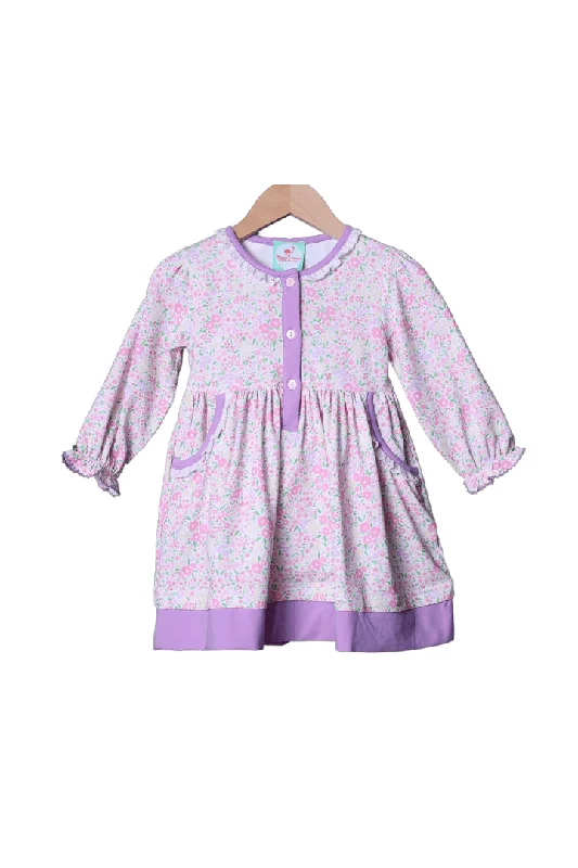 Floral and Lavender Swing Dress sweetheart Neckline Romantic