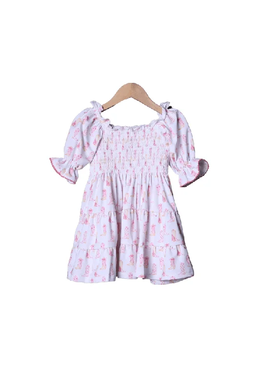 Smocked Pink Cowgirl Boots Matching Dress Turtleneck Warm Winter