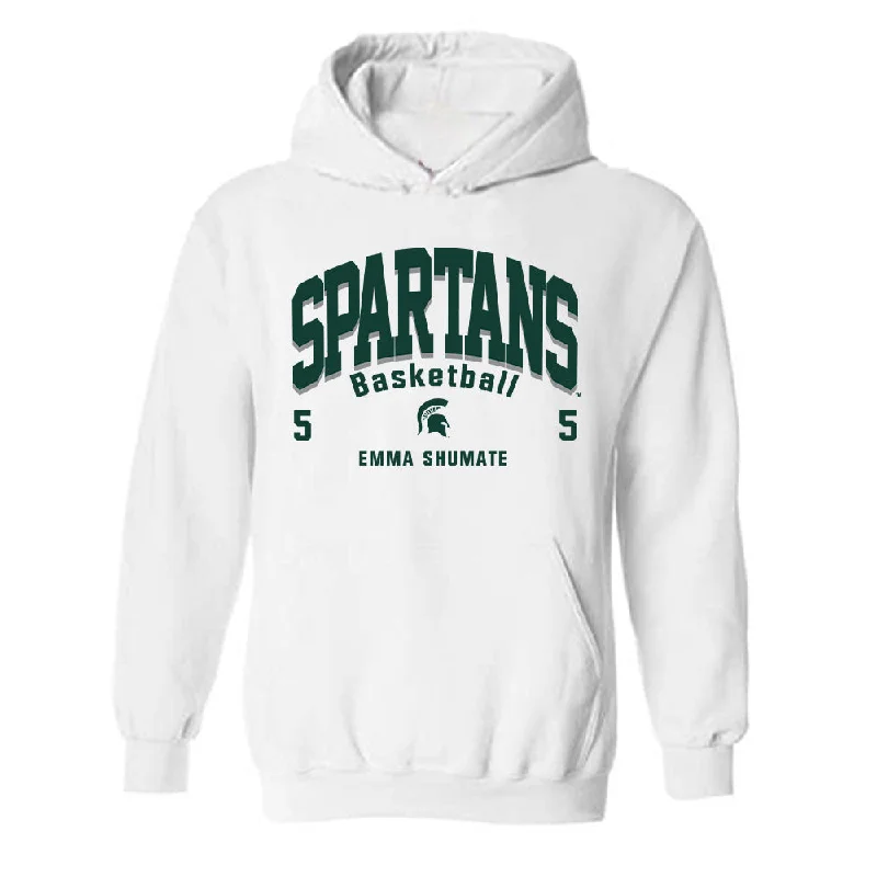 Michigan State - NCAA Women's Basketball : Emma Shumate - Classic Fashion Shersey Hooded Sweatshirt Hoodie with Hem Lace Feminine Delicate