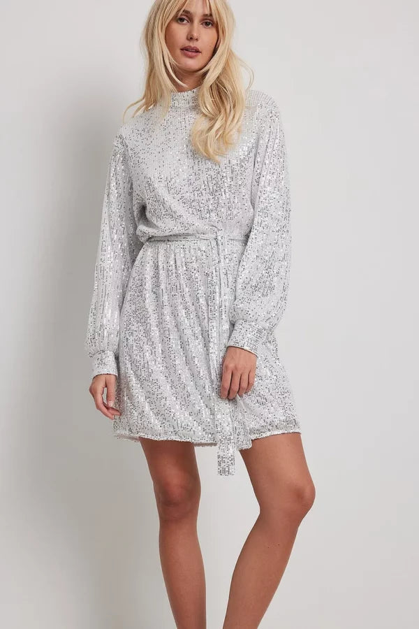 Flowy Belted Sequin Dress Tunics stripes playful