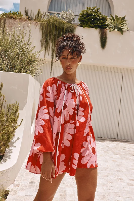 Veronica Dress - Daisy Red Tunics Sophisticated sleek