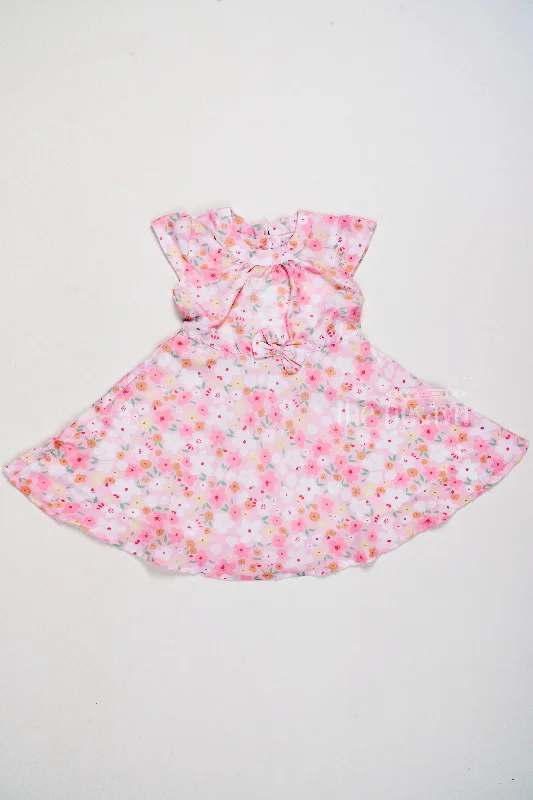 Girls Cotton Dress with Soft Floral Print and Adorable Bow Elegant Long Evening